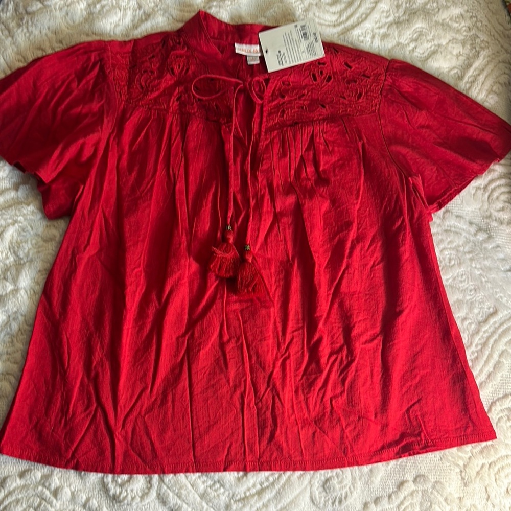 Knox Rose Red Women's Top with Lace Detail Sz L